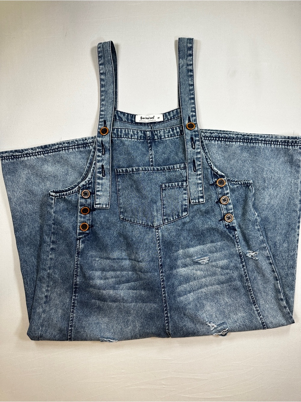 Three Bird Nest Women’s Wide Leg Distressed Denim Overalls – Size M
